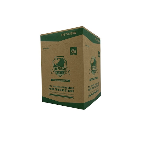 Empress Earth 7.75 in. Black Jumbo Paper Straws Wrapped, 500PK - EPS775JBKW
