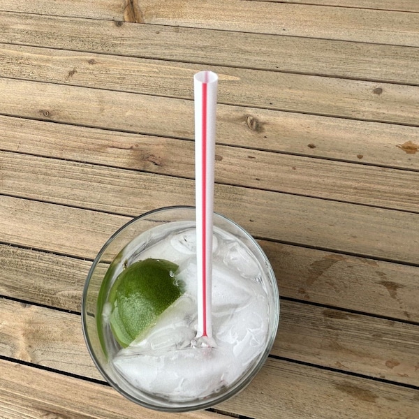 Boardwalk Jumbo Straws, 7.75 in., Polypropylene, Red/White Striped, 12500PK - BWKJSTUW775RW