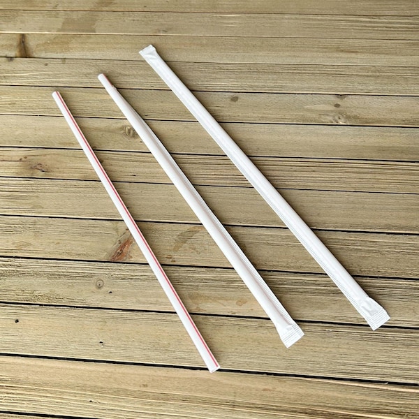 Boardwalk Wrapped Giant Straws, 10.25 in., Polypropylene, Red/White Striped, 1200PK - BWKGST1025RW