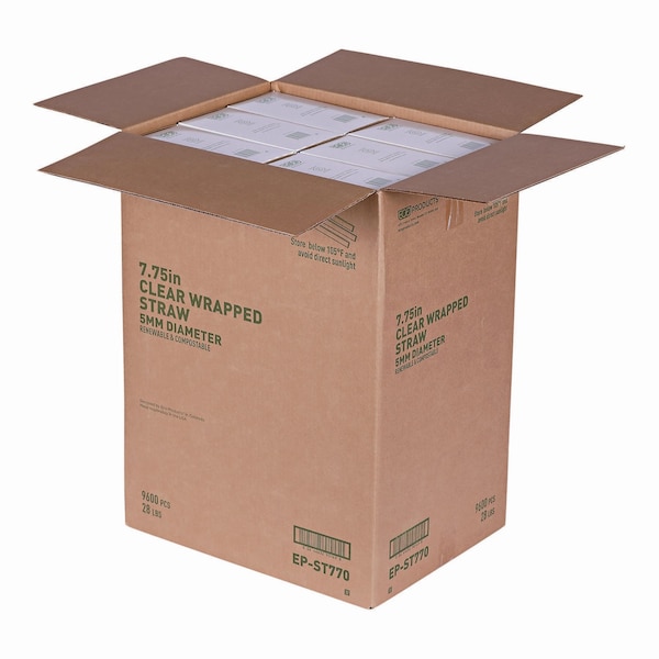 Eco-Products Clear Wrapped Straw, 7.75", PLA, PK9600 - EP-ST770