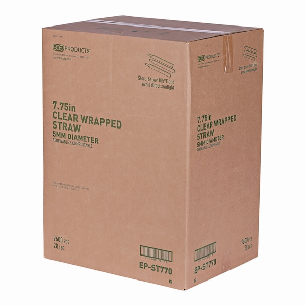 Eco-Products Clear Wrapped Straw, 7.75", PLA, PK9600 - EP-ST770