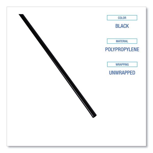 Boardwalk Cocktail Straws, 8", Polypropylene, Black, PK5000 - SLSTUBL