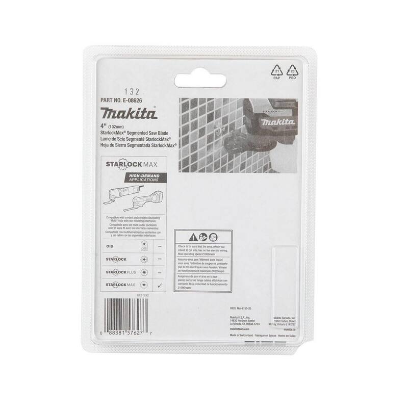 Herramienta múltiple oscilante de 4 pulgadas con punta de metal duro y carburo de tungsteno de 40 pulgadas Makita StarlockMax - E-08626