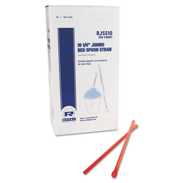 Amercareroyal Jumbo Spoon Straw, 10.25 in., Plastic, Red, 5400PK - RJSS10