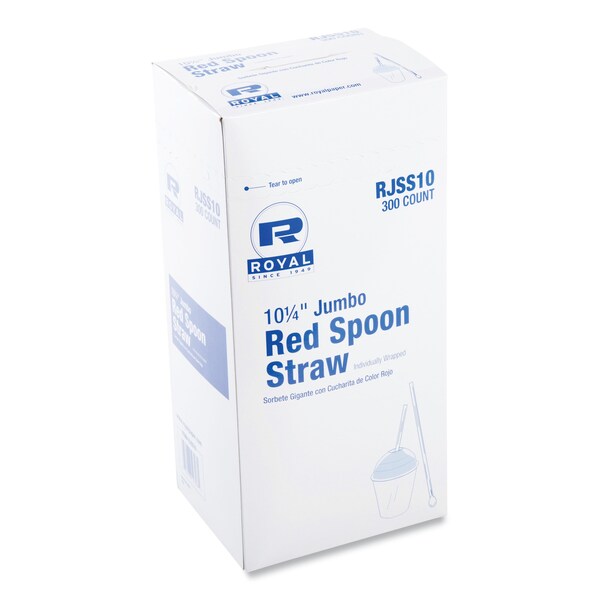 Amercareroyal Jumbo Spoon Straw, 10.25 in., Plastic, Red, 5400PK - RJSS10