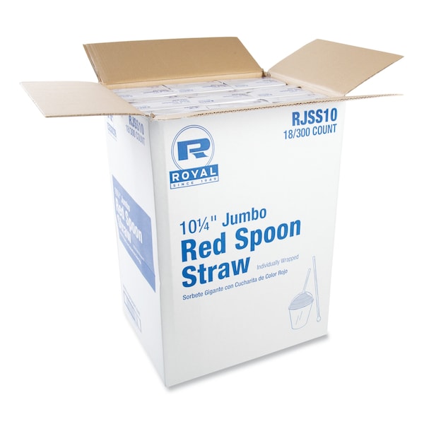 Amercareroyal Jumbo Spoon Straw, 10.25 in., Plastic, Red, 5400PK - RJSS10