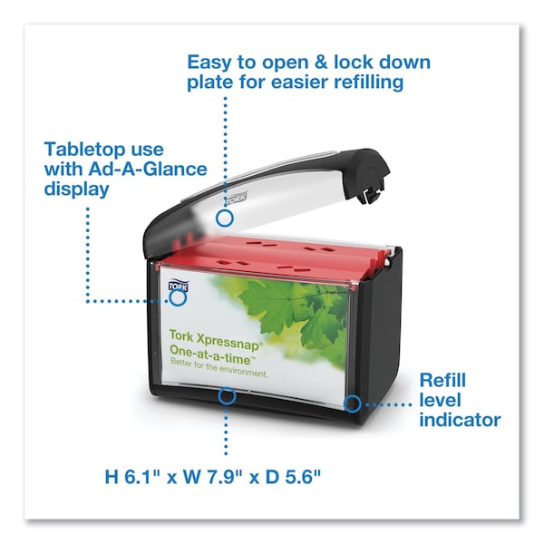 Tork Xpressnap Tabletop Napkin Dispenser, 7.9 x 5.6 x 7.9, Black - 6232100