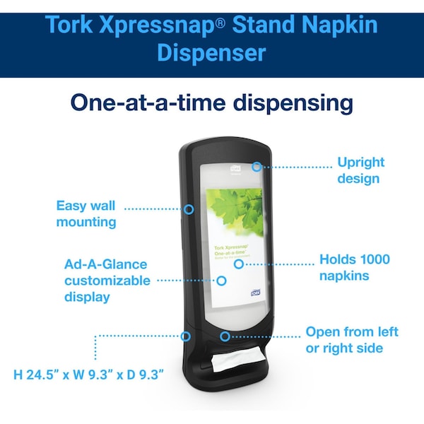 Tork Tork Xpressnap Stand Napkin Dispenser Black N4, Upright Design, Signature Range, 24.5 x 9.25 x 9.25 - TRK6332000