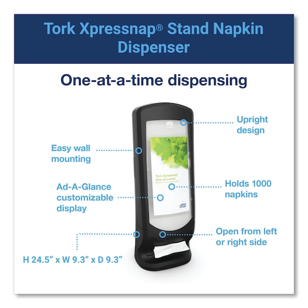 Tork Tork Xpressnap Stand Napkin Dispenser Black N4, Upright Design, Signature Range, 24.5 x 9.25 x 9.25 - TRK6332000