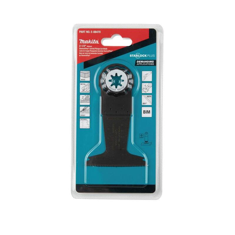 Herramienta múltiple oscilante Makita StarlockPlus de 2-1/2 pulgadas con hoja curva de inmersión bi-metal para corte de madera y metal - E-08470