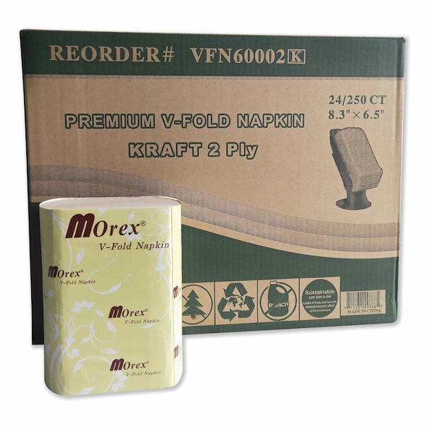 Gen Premium V-Fold Pop-Up Dispenser Napkin, 6.5 x 5, Brown, PK6000 - VFN60002K