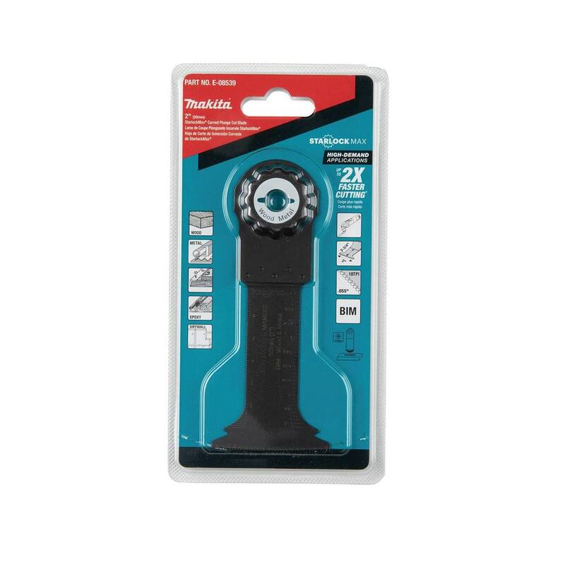 Herramienta multiusos oscilante Makita StarlockMax de 2 pulgadas con hoja curva de inmersión bi-metal para corte de madera y metal - E-08539