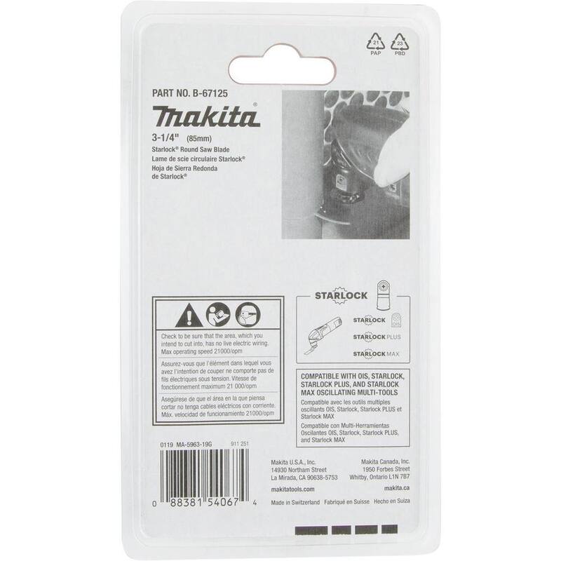 Hoja de sierra redonda Starlock de 3-1/4 pulgadas (BiM-TiN), 18 TPI - B-67125 de Makita