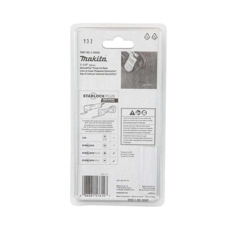 Herramienta Multifuncional Oscilante Makita StarlockPlus de 1-1/4 pulgadas de metal duro con dientes de carburo de tungsteno para corte de metales - E-08492