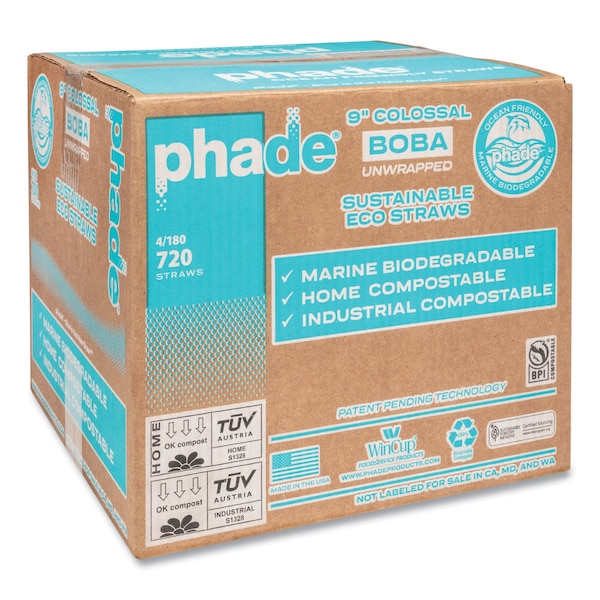 Phade Marine Biodegradable Straws, Boba Straws, 9in., Ocean Blue, 720PK - 511208