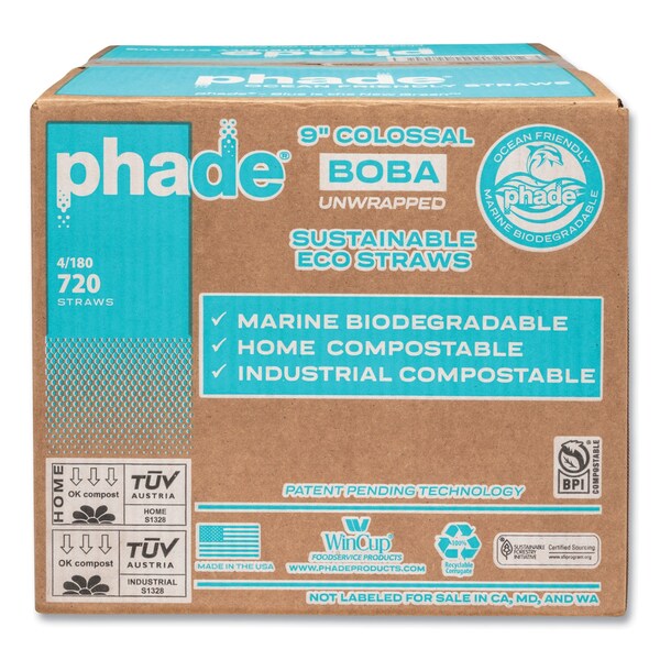 Phade Marine Biodegradable Straws, Boba Straws, 9in., Ocean Blue, 720PK - 511208