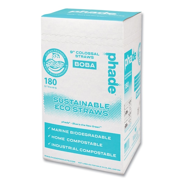 Phade Marine Biodegradable Straws, Boba Straws, 9in., Ocean Blue, 720PK - 511208
