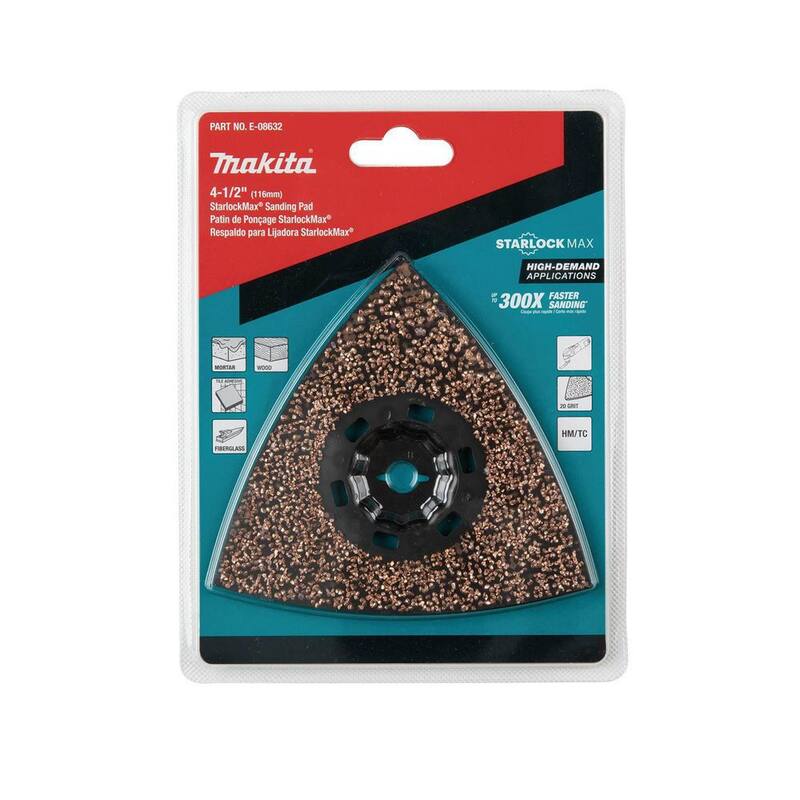 Herramienta multifuncional oscilante Makita StarlockMax de 4-1/2 pulgadas con cabezal de carburo de tungsteno de 20 granos Delta Triangle Sanding Pad - E-08632