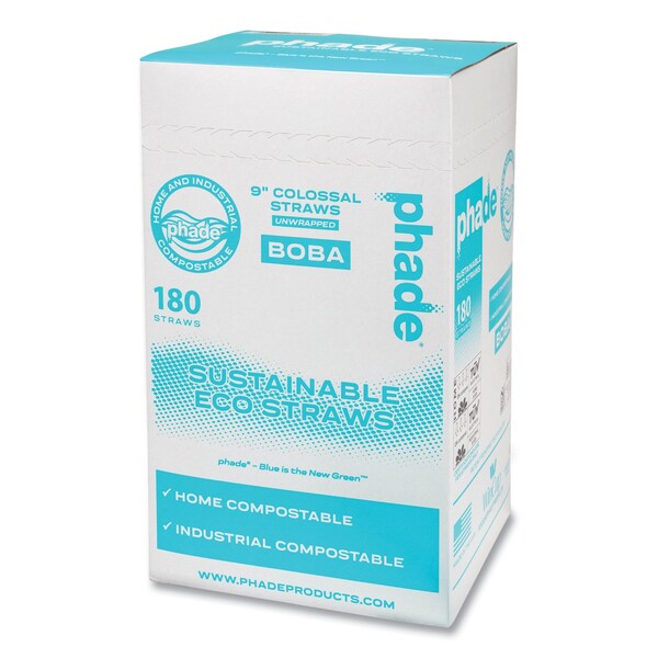Phade Marine Biodegradable Straws, Boba Straws, 9in., Ocean Blue, 720PK - 511207