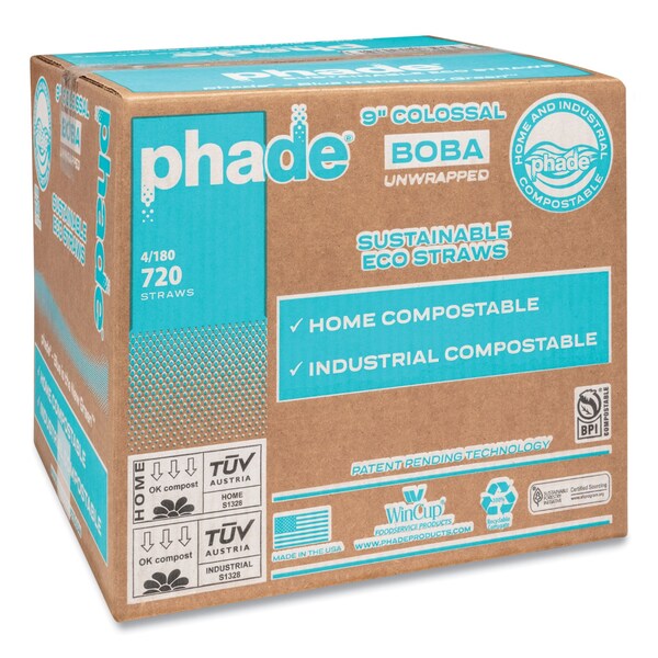 Phade Marine Biodegradable Straws, Boba Straws, 9in., Ocean Blue, 720PK - 511207