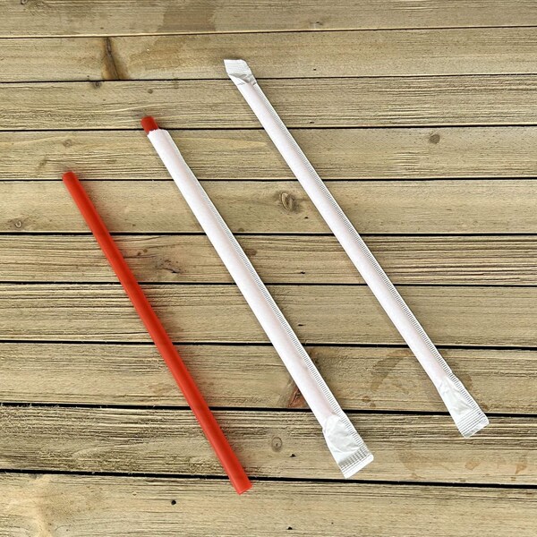 Boardwalk Wrapped Giant Straws, 7.75 in., Polypropylene, Red, 7200PK - BWKGSTW775RD