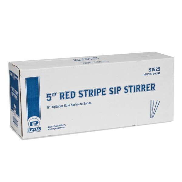 Amercareroyal Royal 5" White With Red Stripe Sip Straw, PK1000 - S1525
