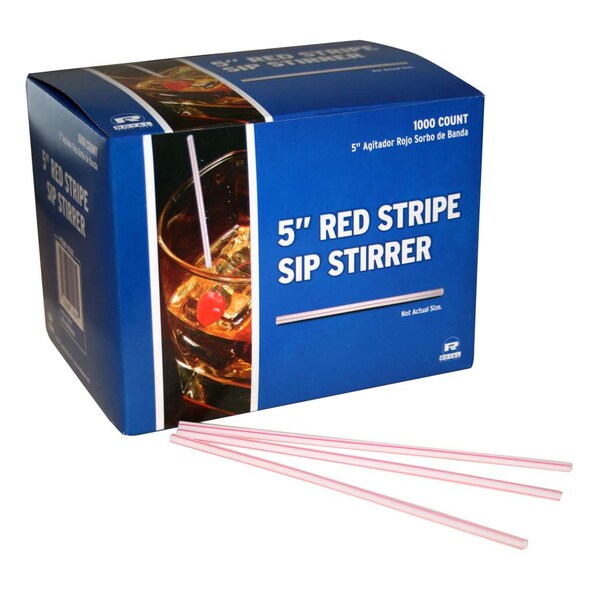 Amercareroyal Royal 5" White With Red Stripe Sip Straw, PK1000 - S1525