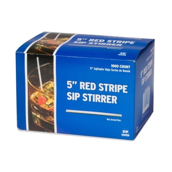 Amercareroyal Royal 5" White With Red Stripe Sip Straw, PK1000 - S1525
