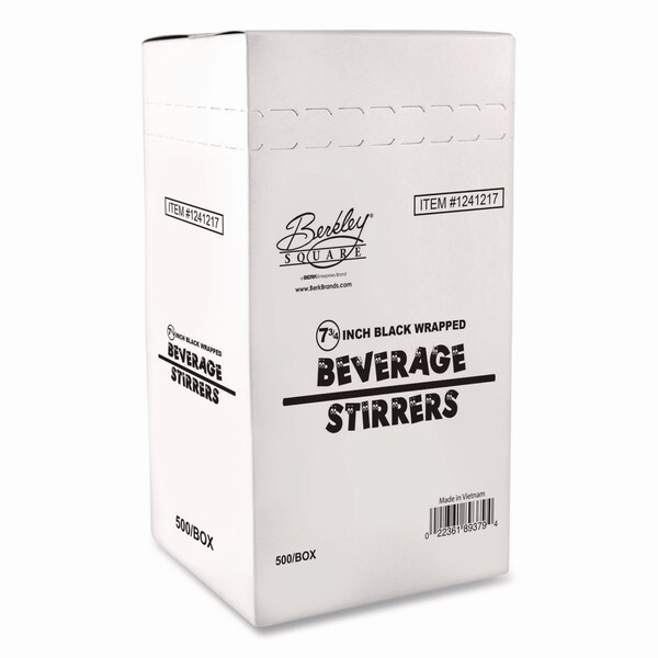 Berkley Square Wrapped Polypropylene Stirrers, 7.75in, Black, 500PK - BEP89378