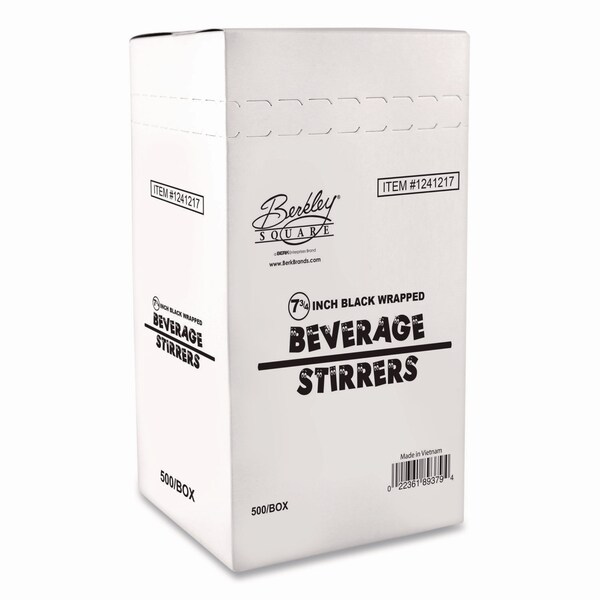Berkley Square Wrapped Polypropylene Stirrers, 7.75in, Black, 500PK - BEP89378