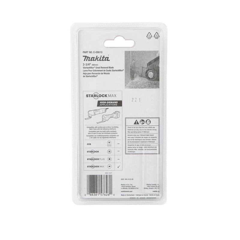 Herramienta multifuncional oscilante Makita StarlockMax de 2-3/4 pulgadas con metal duro y carburo de tungsteno 40 gritos de hoja de sierra para juntas y abrasivos - E-08610