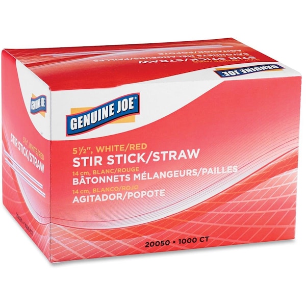 Genuine Joe Stir Sticks- Plastic- For Hot-Cold- White-Red - GE465395