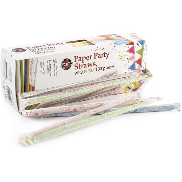 Norpro Norpro 4025 Paper Drinking Straws; Biodegradable-Assorted Colors - Pack of 100 - N6U-4025