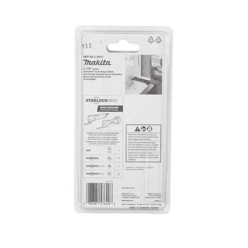 Herramienta Multiusos Oscilante Makita StarlockMax de 1-1/4 pulgadas con Hoja Curva para Corte en Madera de Acero al Carbono de Alta Calidad - E-08551