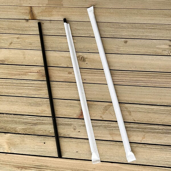 Boardwalk Wrapped Giant Straws, 10.25 in., Polypropylene, Black, 1200PK - BWKGST1025BK
