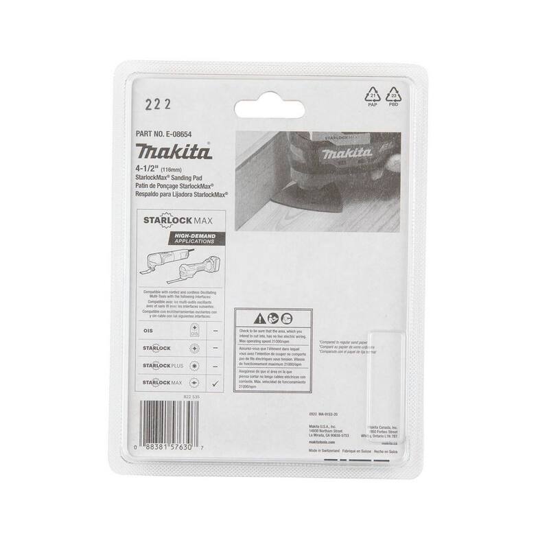 Herramienta Multifuncional Oscilante Makita StarlockMax de 4-1/2 pulgadas, Tungsteno Carburo 60 Grit Delta Triangle Sanding Pad - E-08654