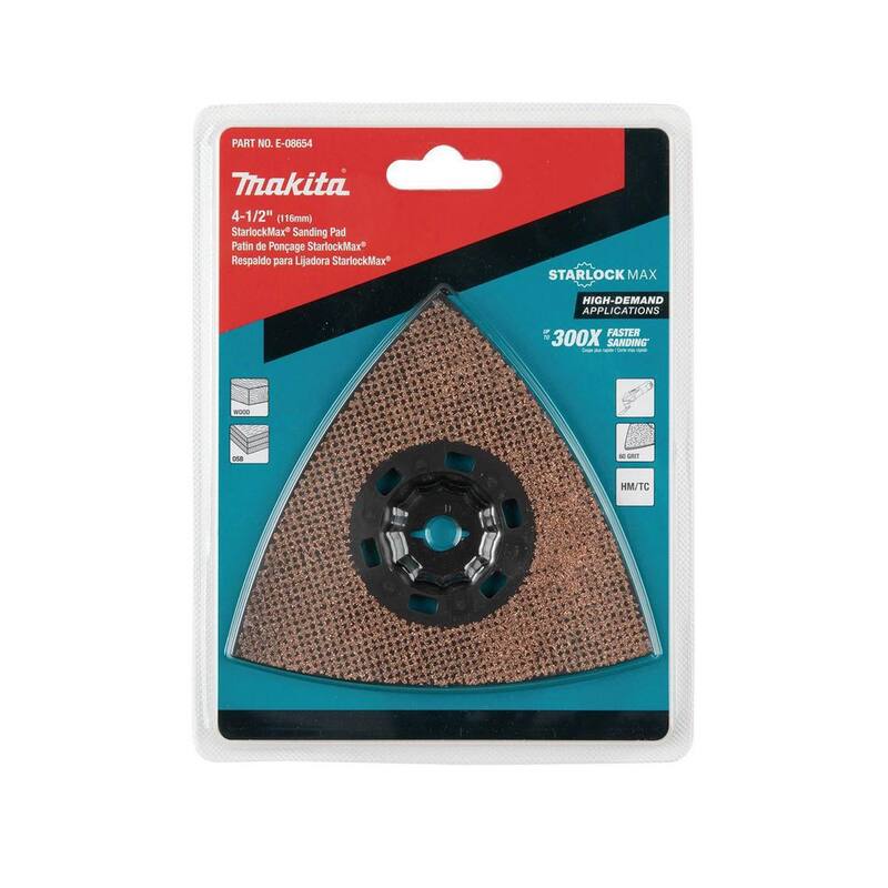 Herramienta Multifuncional Oscilante Makita StarlockMax de 4-1/2 pulgadas, Tungsteno Carburo 60 Grit Delta Triangle Sanding Pad - E-08654