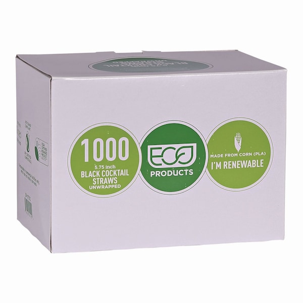 Eco-Products Unwrapped Straw, 5.75, Plastic, Black, PK20000 - EP-ST513