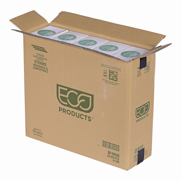 Eco-Products Unwrapped Straw, 5.75, Plastic, Black, PK20000 - EP-ST513