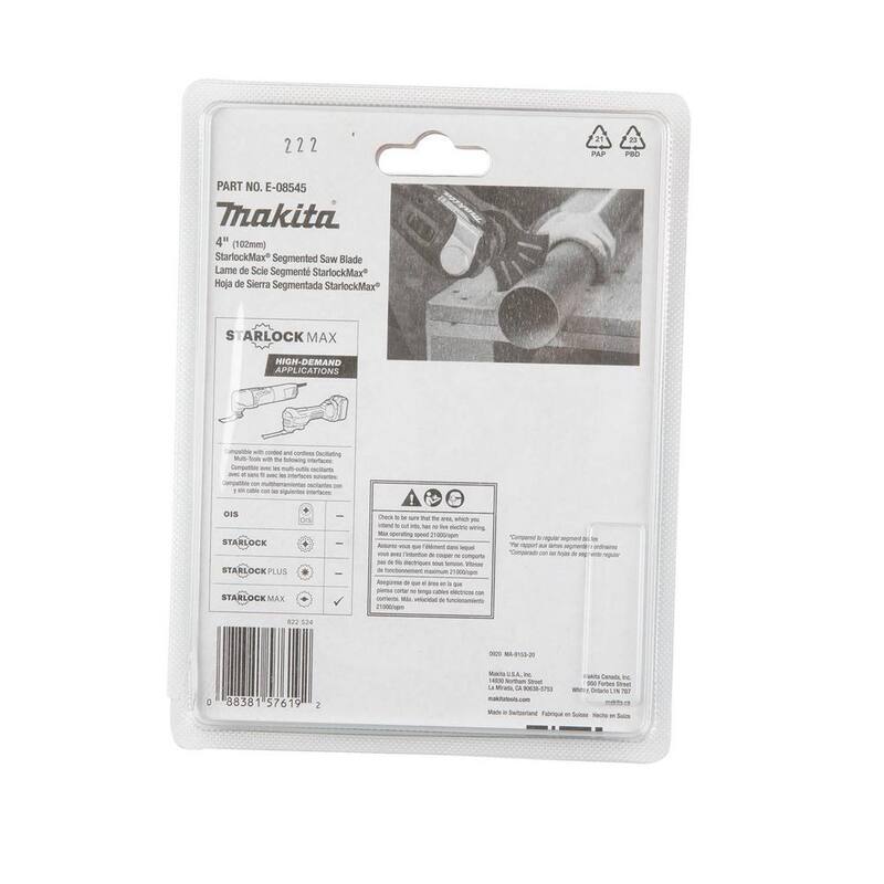 Herramienta múltiple oscilante Makita StarlockMax 4 pulgadas con hoja de sierra segmentada bimetálica - E-08545