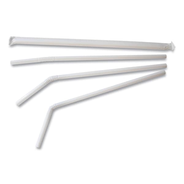 Berkley Square Individually Wrapped Straws, 7.75in, Polypropylene, White, 400PK - 1245100