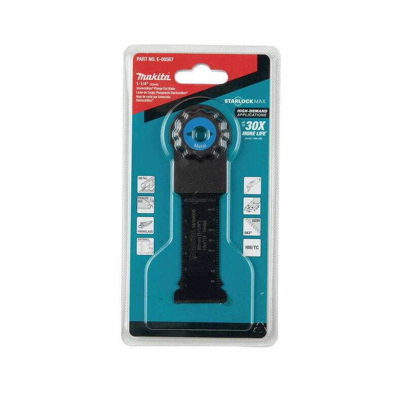 Herramienta multiusos oscilante Makita StarlockMax de 1-1/4 pulgadas de metal duro con dientes de carburo de tungsteno y hoja de corte para metales - E-08567
