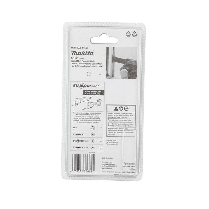 Herramienta multiusos oscilante Makita StarlockMax de 1-1/4 pulgadas de metal duro con dientes de carburo de tungsteno y hoja de corte para metales - E-08567