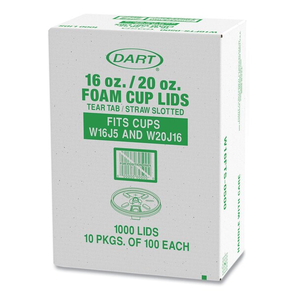 Dart Lids for Foam Cups and Containers, Fits 16 oz, 20 oz Cups, Translucent, 1000PK - W16FTS-0500