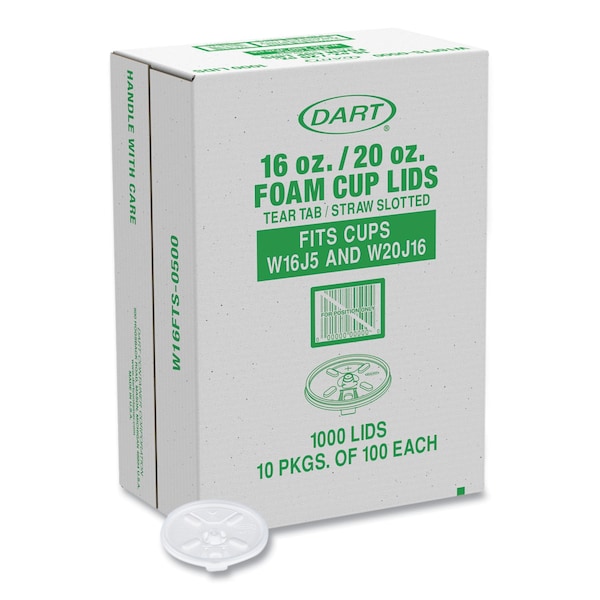 Dart Lids for Foam Cups and Containers, Fits 16 oz, 20 oz Cups, Translucent, 1000PK - W16FTS-0500