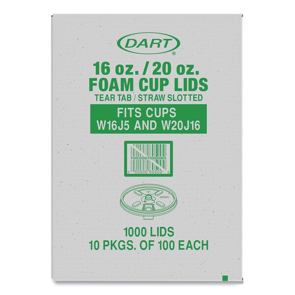 Dart Lids for Foam Cups and Containers, Fits 16 oz, 20 oz Cups, Translucent, 1000PK - W16FTS-0500