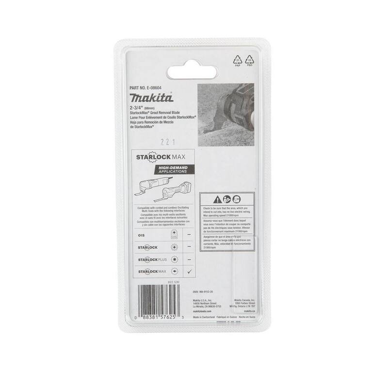 Herramienta multifunción oscilante Makita StarlockMax de 2-3/4 pulgadas de metal duro con carburo de tungsteno, grano 30, para corte de juntas y materiales abrasivos - E-08604