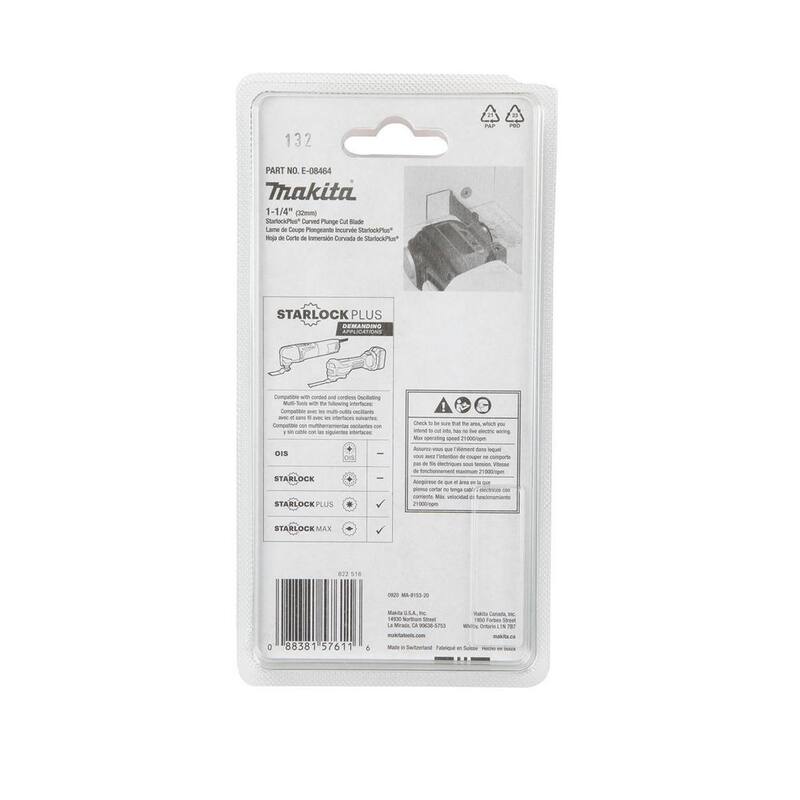 Herramienta multifuncional oscilante Makita StarlockPlus de 1-1/4 pulgadas con hoja curva de inmersión de corte de metal y madera bi-metal - E-08464