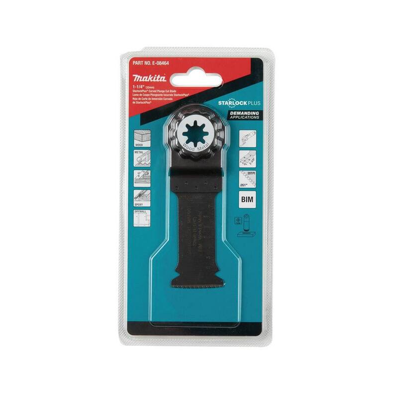 Herramienta multifuncional oscilante Makita StarlockPlus de 1-1/4 pulgadas con hoja curva de inmersión de corte de metal y madera bi-metal - E-08464