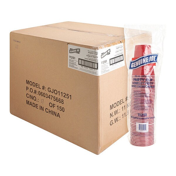Genuine Joe Plastic Party Cups16OzRed, PK1000 - GJO11251CT